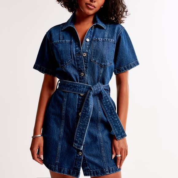 Abercrombie Denim Short Sleeve Shirt Dress, Size L - Picture 4 of 10